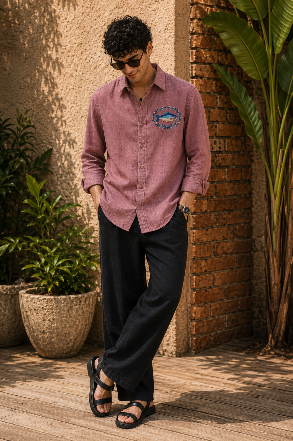Ocean Crest Embroidered Shirt – Dusty Rose