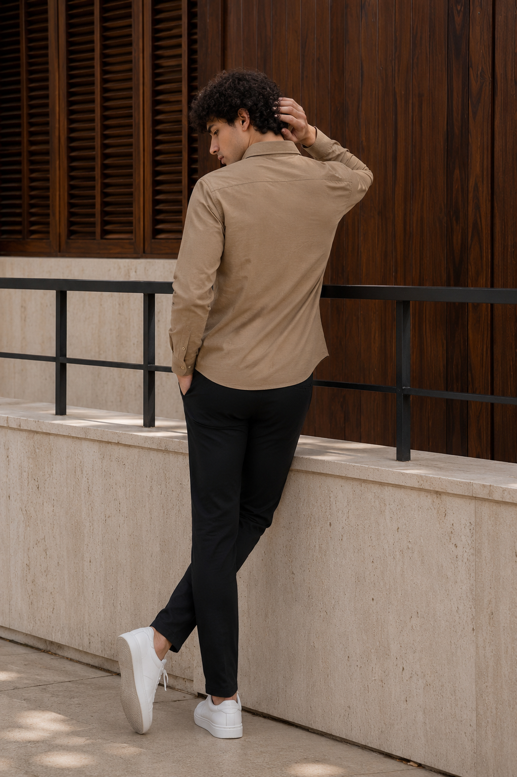 Goamen Heritage Brown Horse Rider Embroidered Linen Shirt