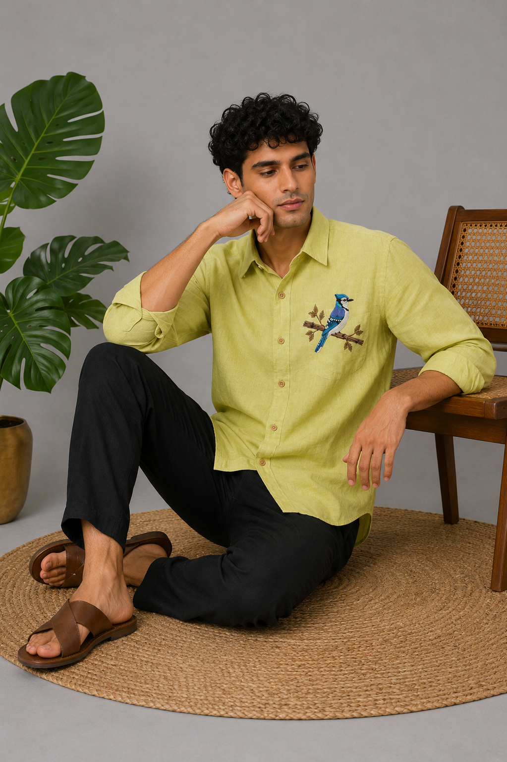 Azure Perch Embroidered Shirt – Pista Green