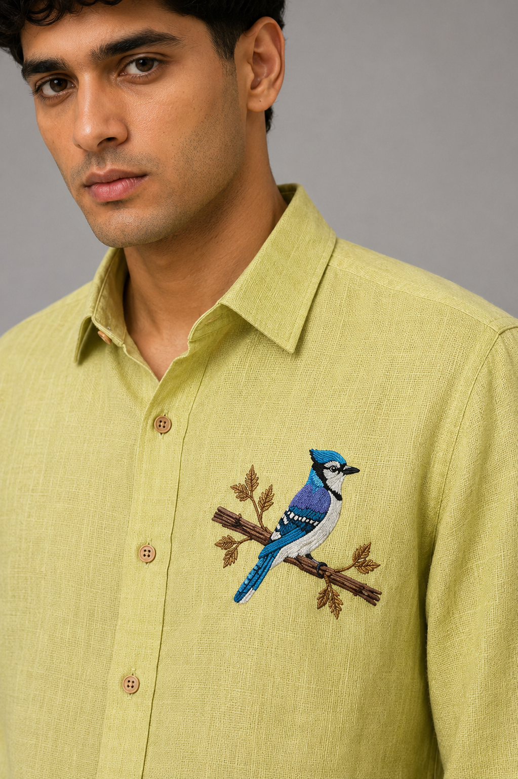 Azure Perch Embroidered Shirt – Pista Green
