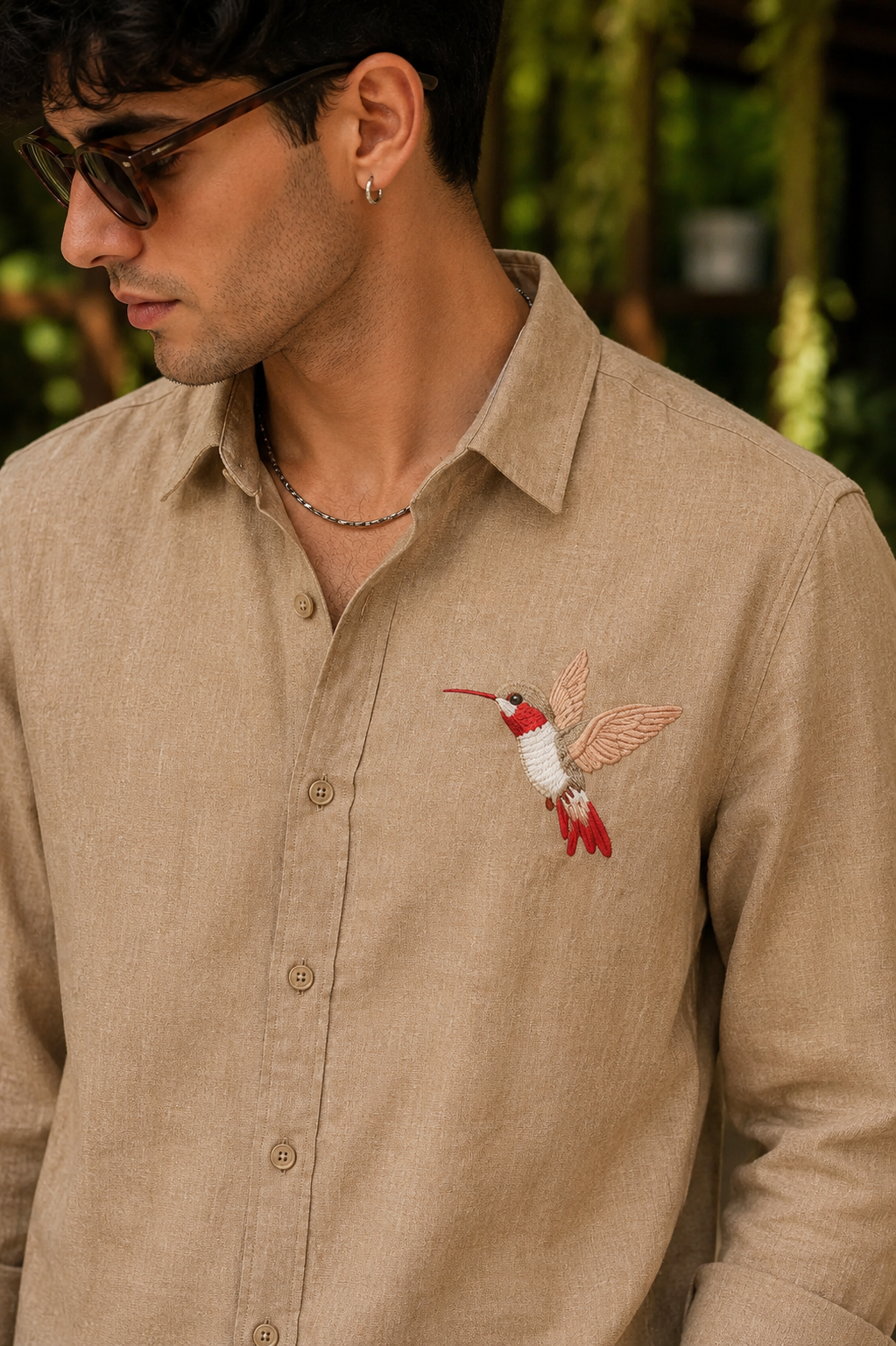 Riviera Urban Hummingbird Embroidered Shirt – Earth Brown