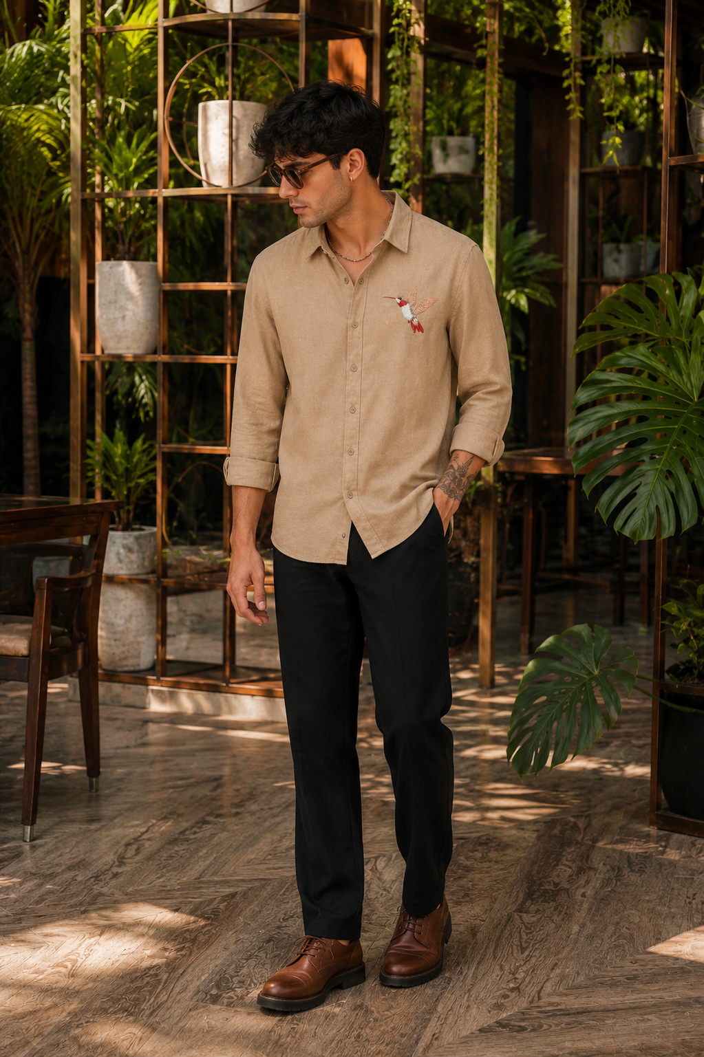 Riviera Urban Hummingbird Embroidered Shirt – Earth Brown