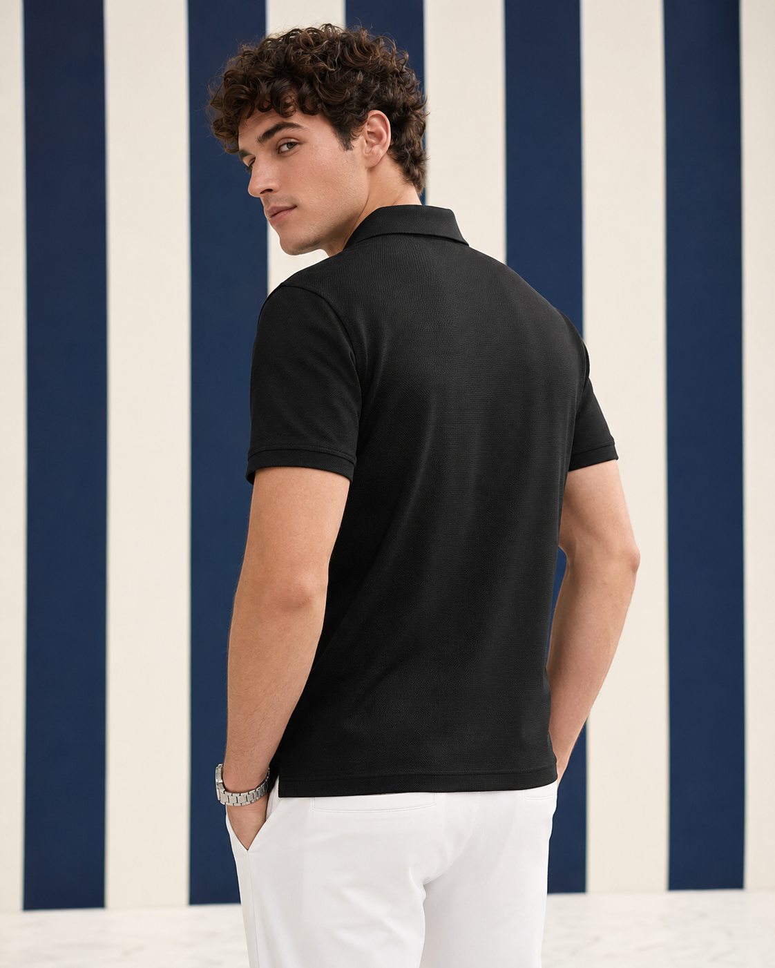 Goamen Luxe Motion Zip Polo T-Shirt – Black
