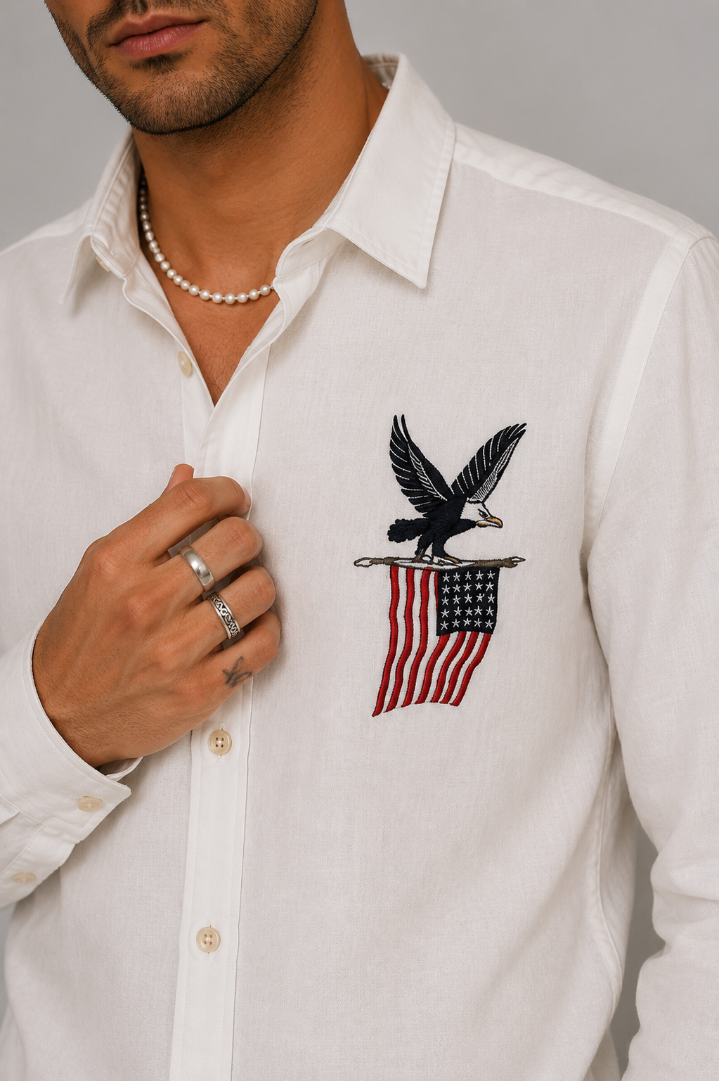 Goamen Riviera Freedom Crest Embroidered White Shirt