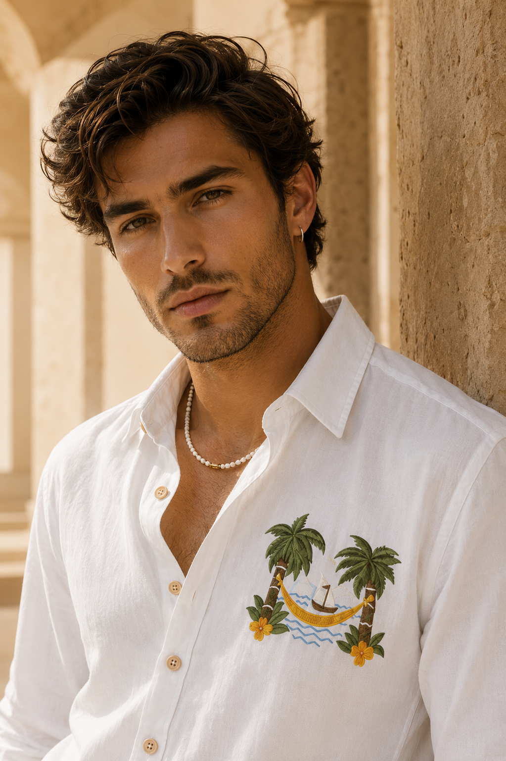 Goamen Riviera Tropical Escape Embroidered White Shirt