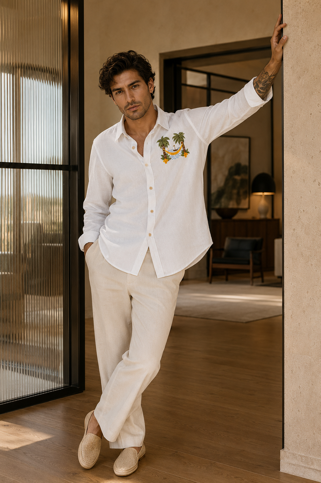 Goamen Riviera Tropical Escape Embroidered White Shirt