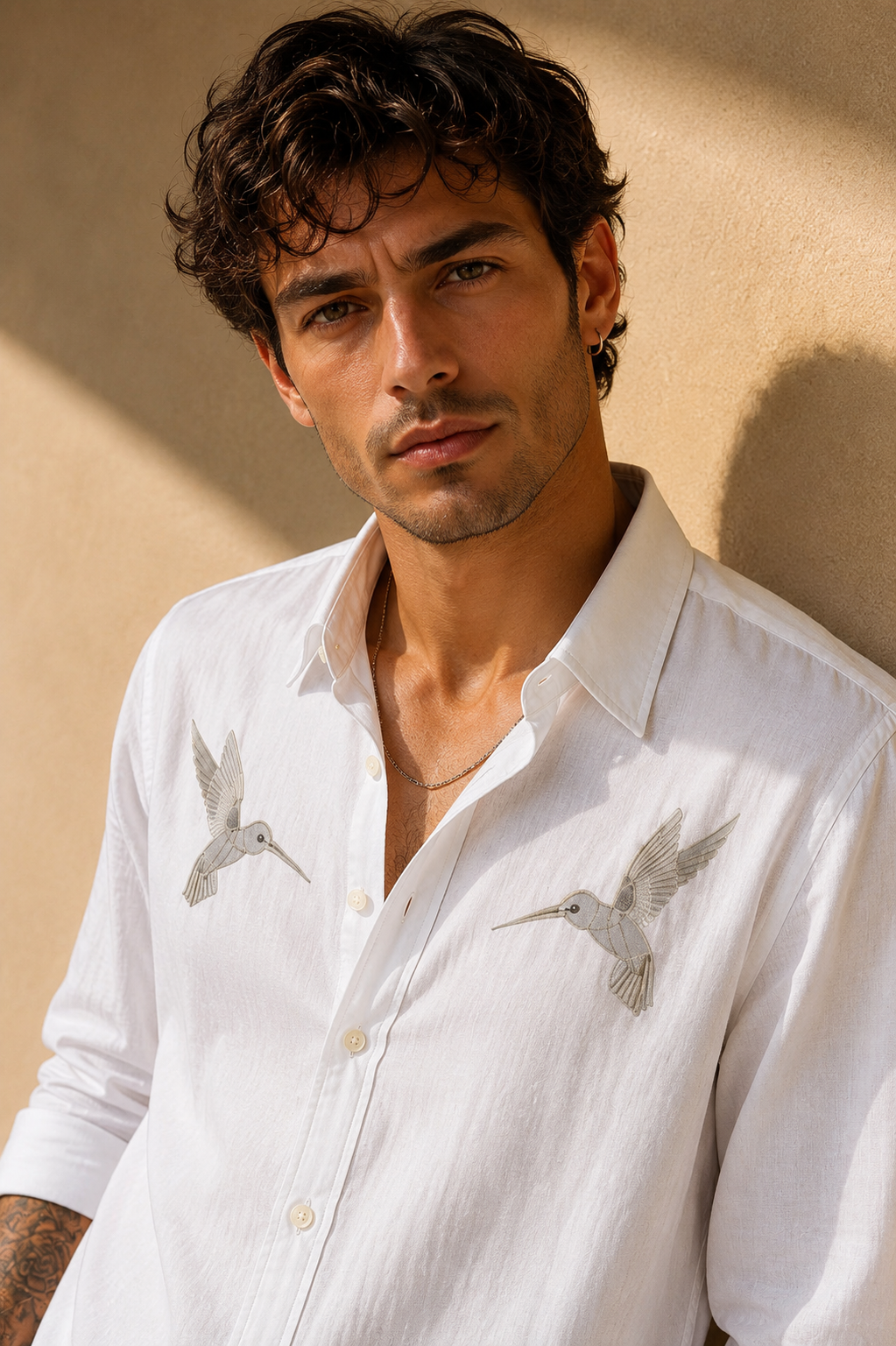 Goamen Riviera Twin Hummingbird Embroidered White Shirt
