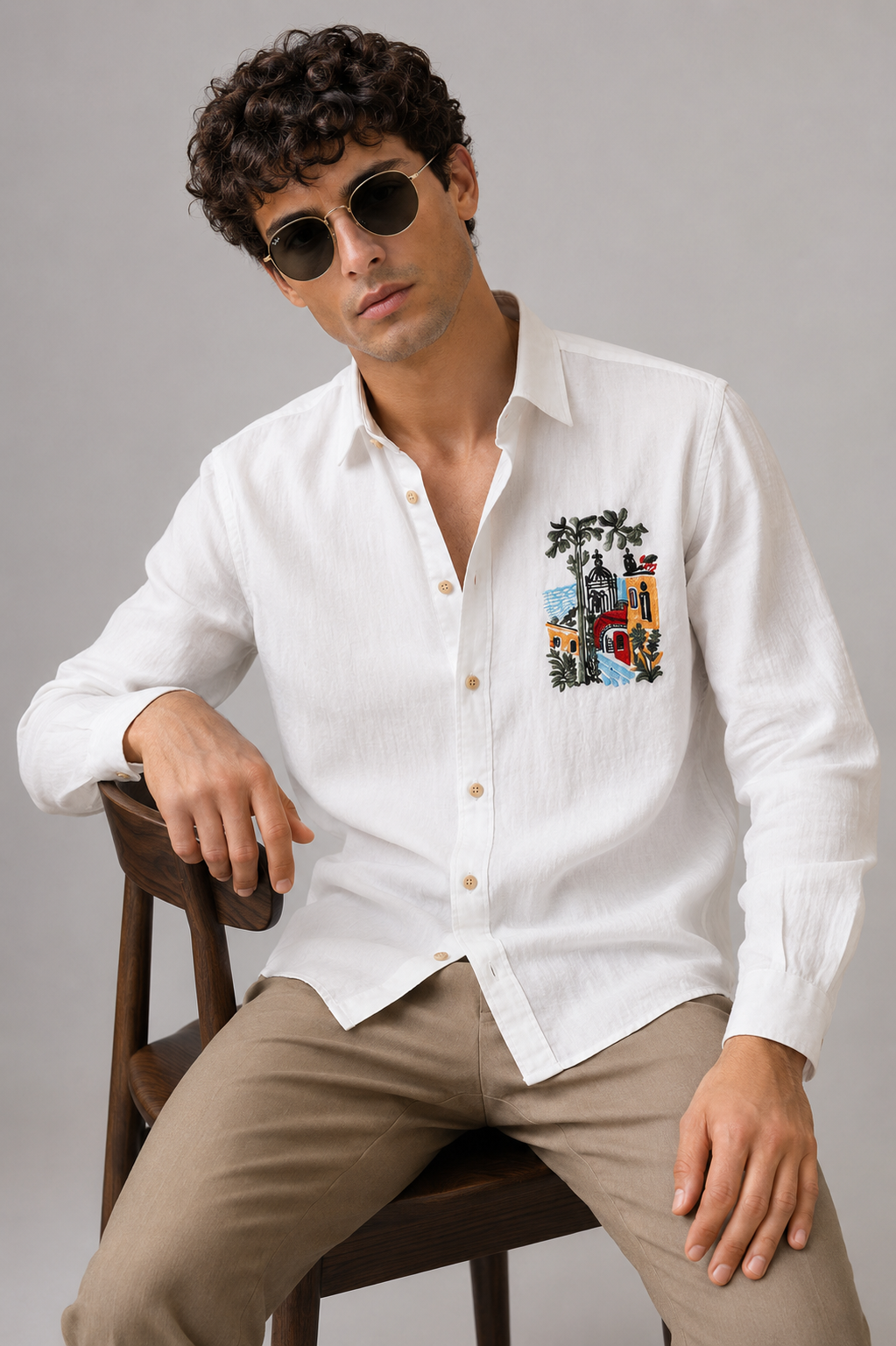 Goamen Riviera Artscape Embroidered White Shirt