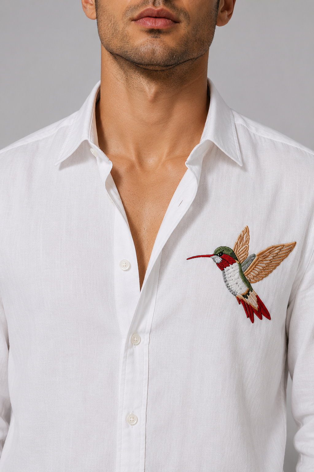 Goamen Flying Bird White Linen Shirt
