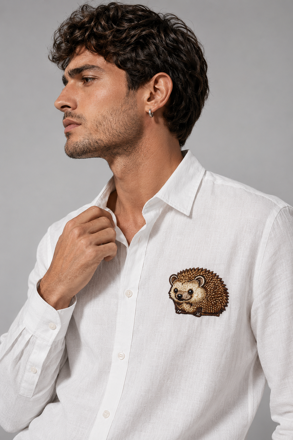 Goamen Hedgehog White Linen Shirt