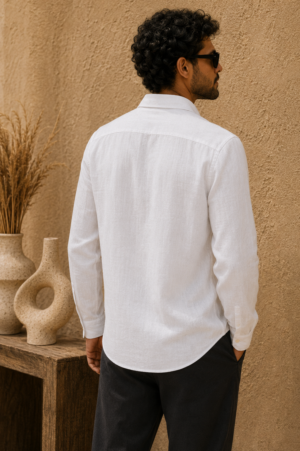 Goamen Blossom Bird White Linen Shirt