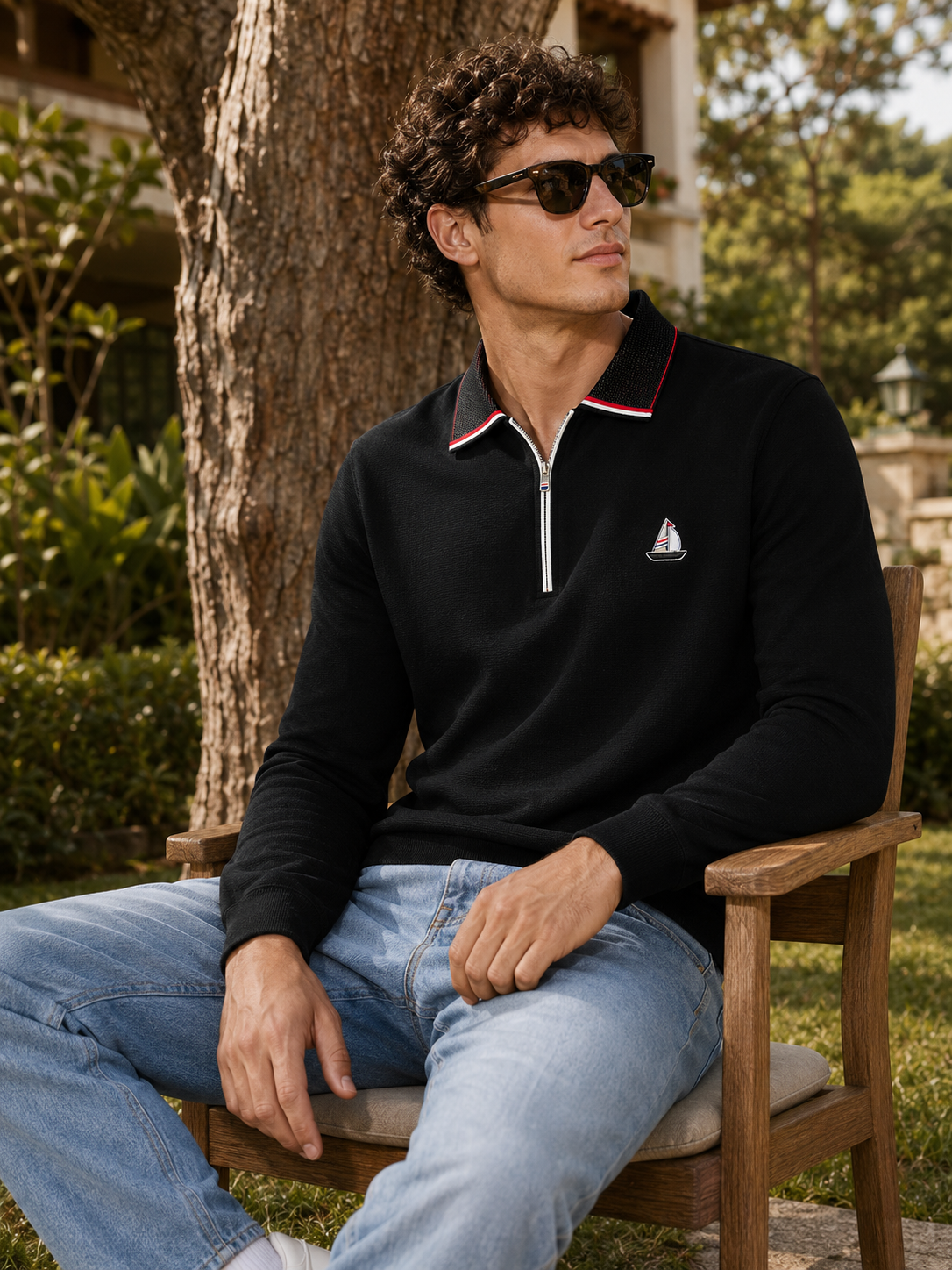 Goamen Voyager Elite Quarter-Zip Polo – Midnight Black
