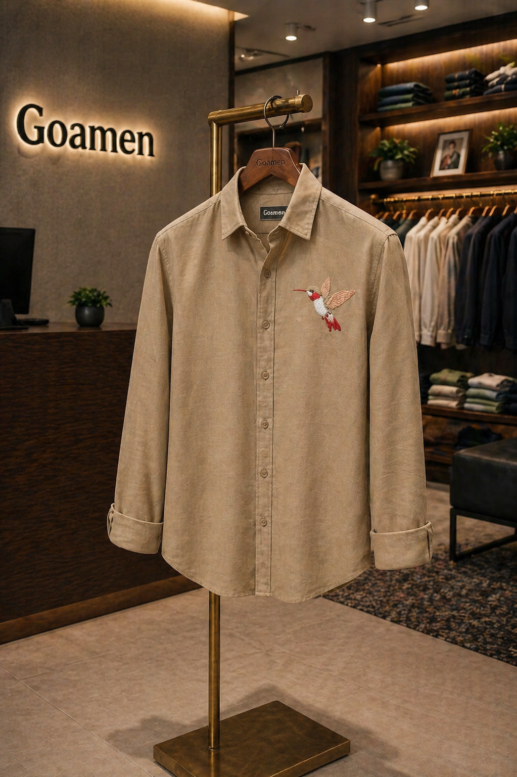 Riviera Urban Hummingbird Embroidered Shirt – Earth Brown