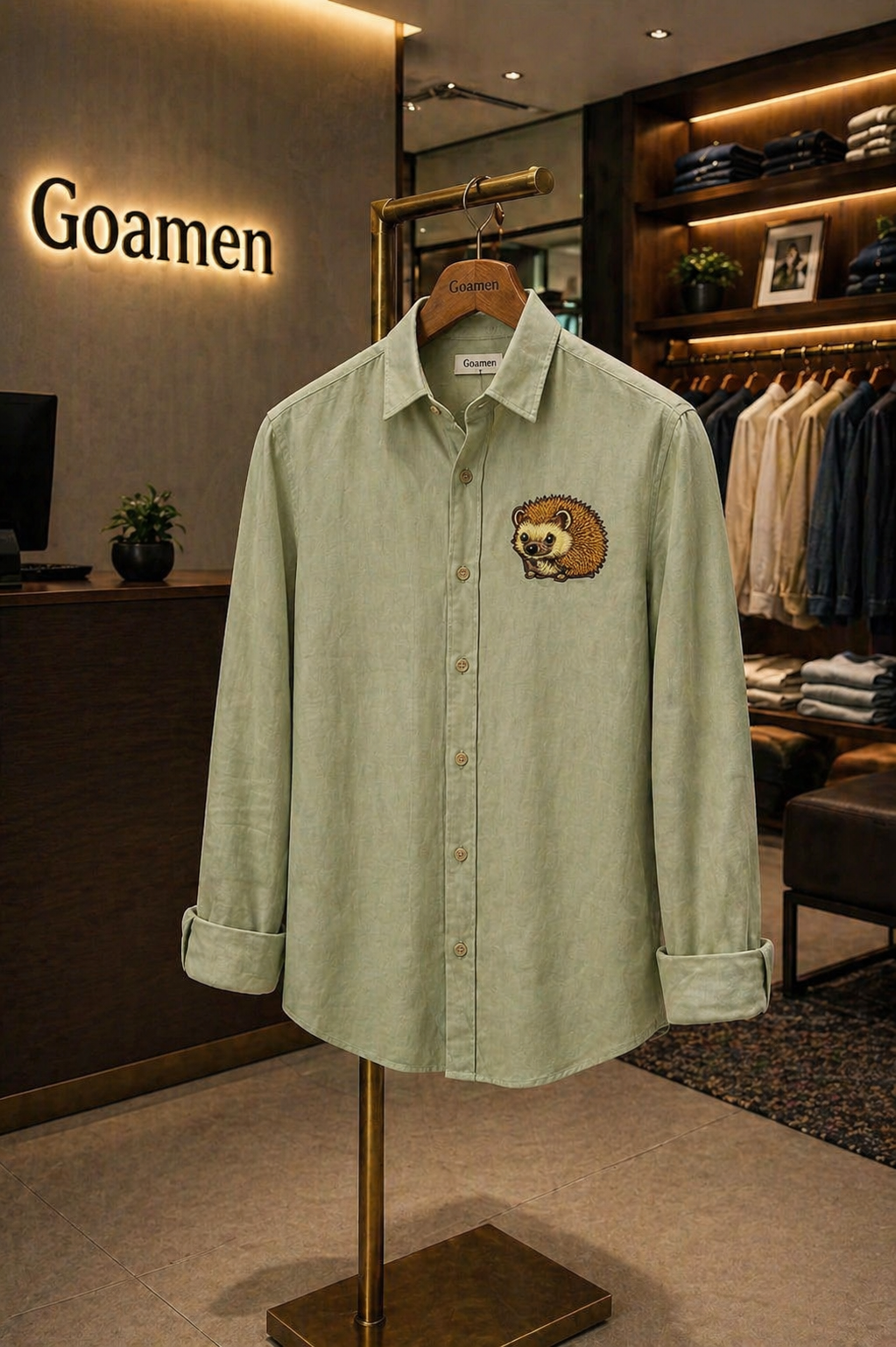 Wild Crest Bear Embroidered Shirt – Olive Green