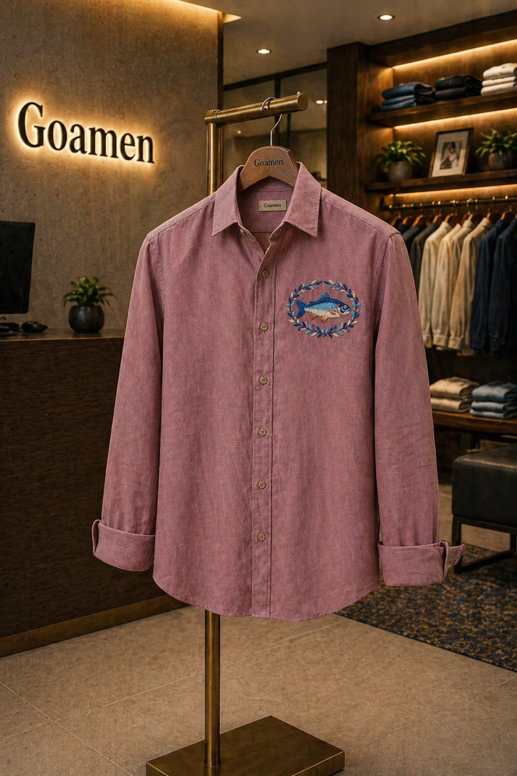 Ocean Crest Embroidered Shirt – Dusty Rose