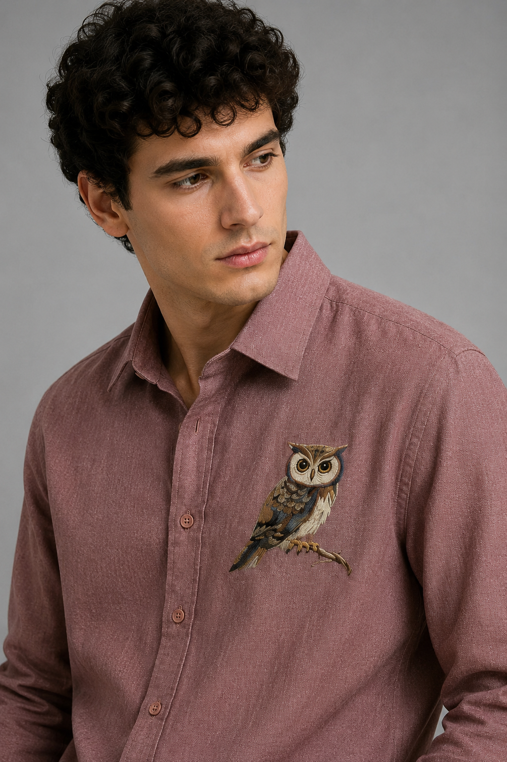 Night Crest Owl Embroidered Shirt – Rustic Brown