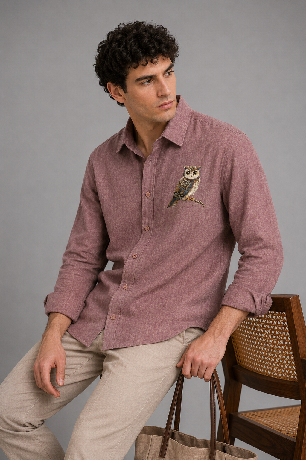 Night Crest Owl Embroidered Shirt – Rustic Brown