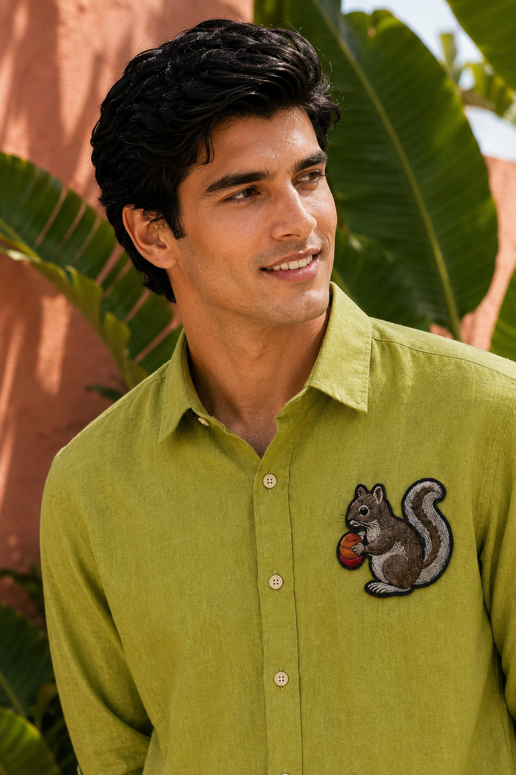 Nutcrest Squirrel Embroidered Shirt – Lime Green