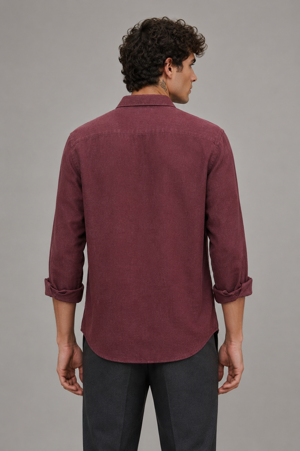 Goamen Premium Maroon Palm Tree Embroidered Linen Shirt