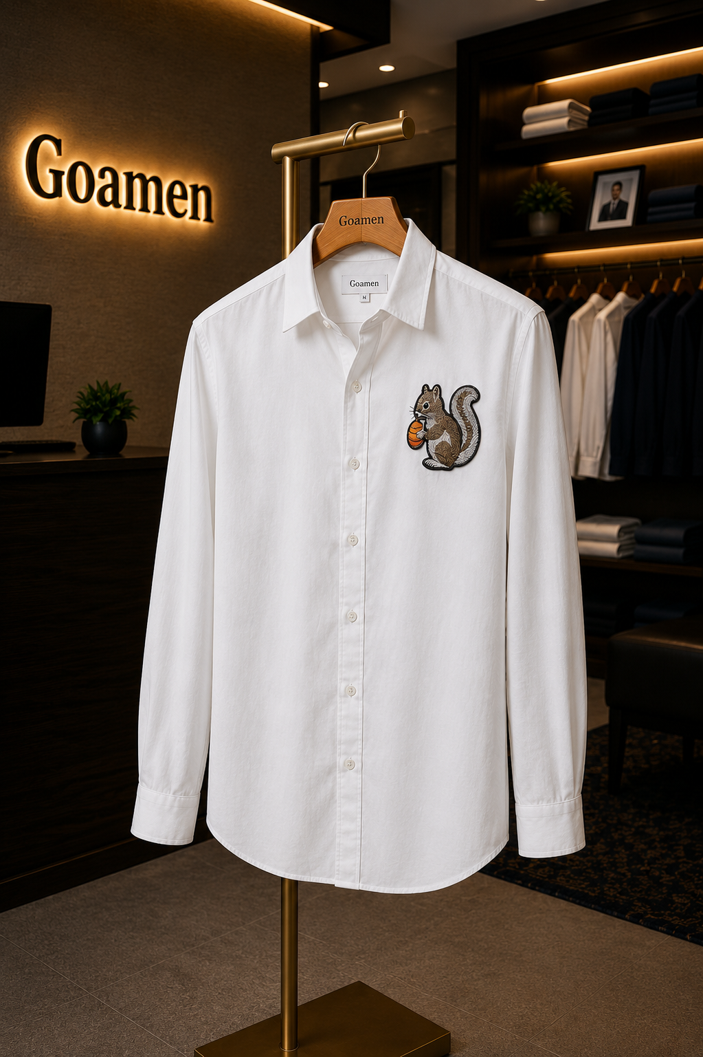 Goamen Nut Squirrel White Linen Shirt