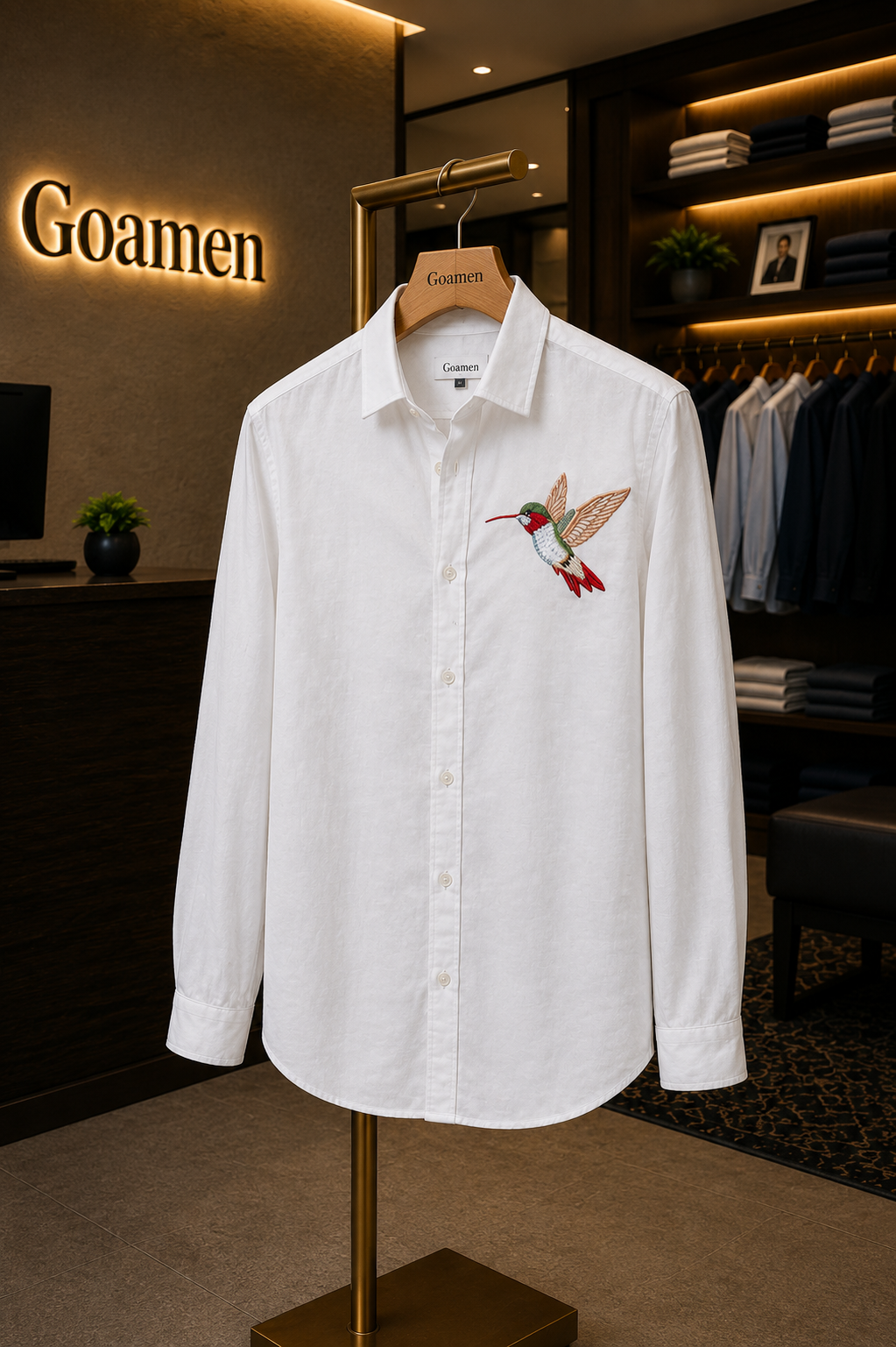 Goamen Flying Bird White Linen Shirt