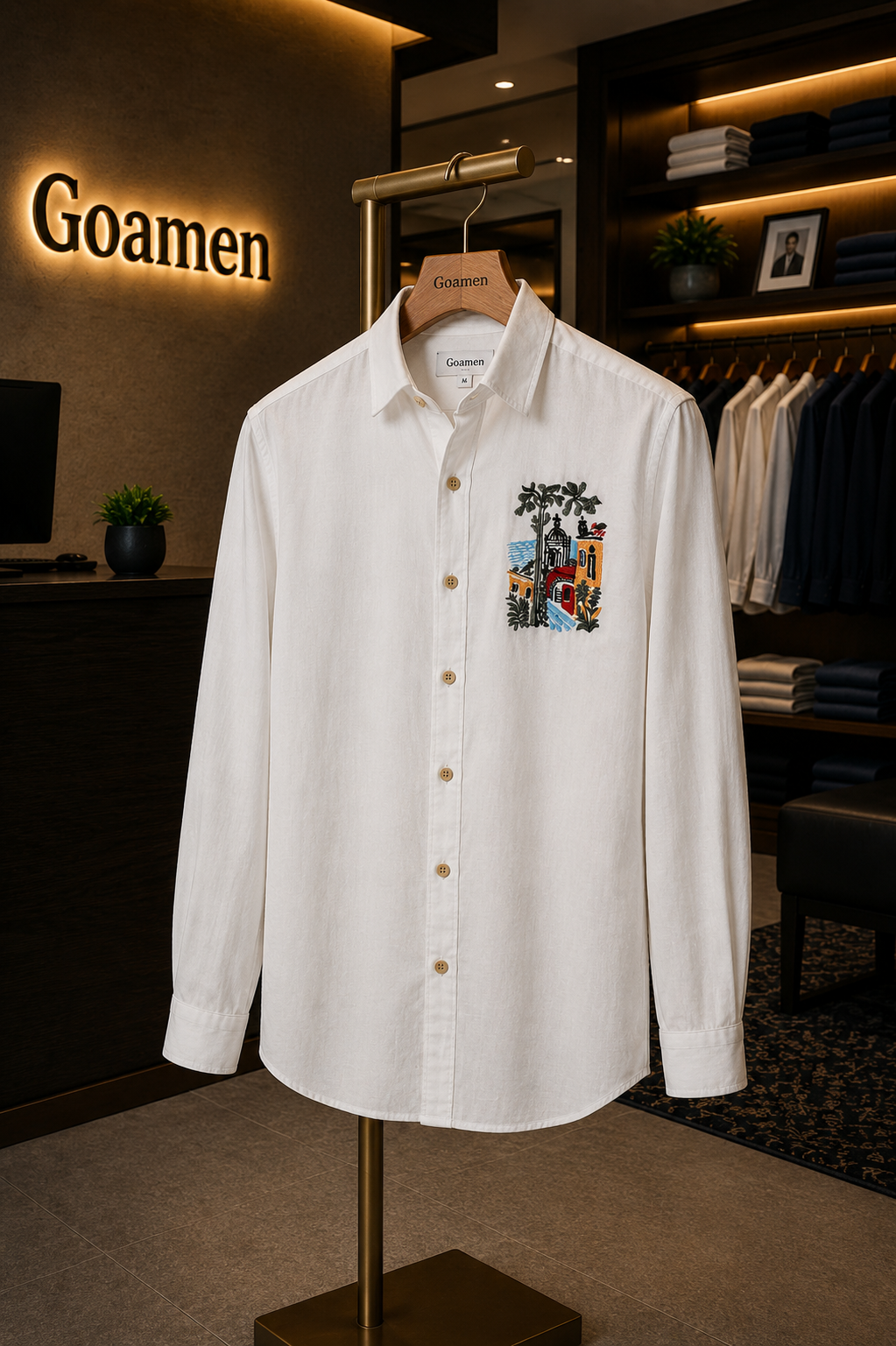 Goamen Riviera Artscape Embroidered White Shirt