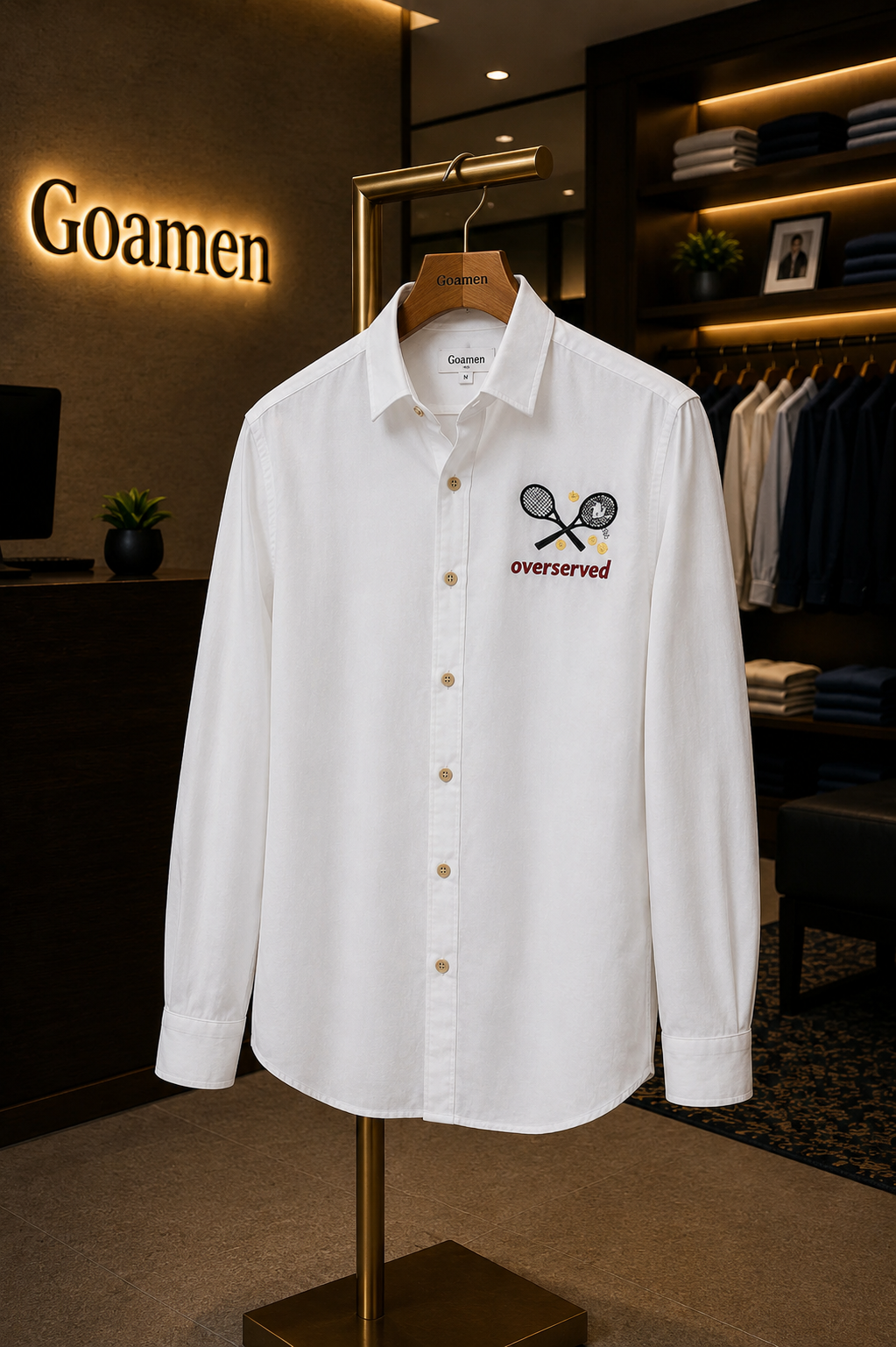 Goamen Riviera Sport Luxe “Overserved” Embroidered White Shirt