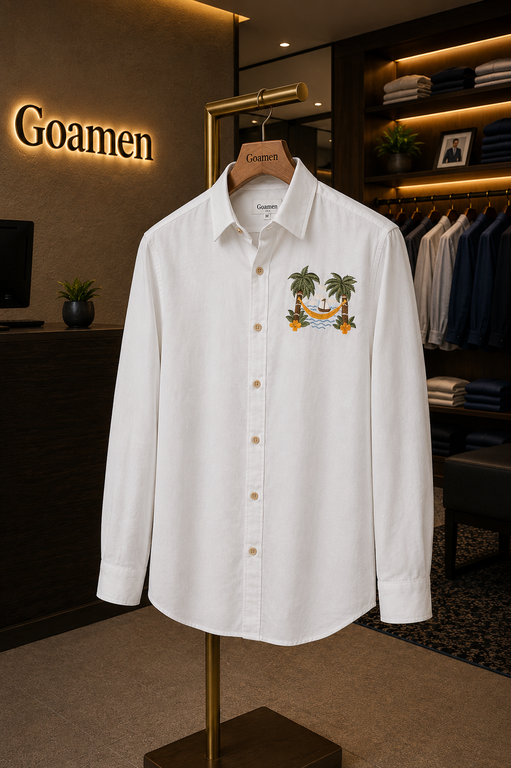 Goamen Riviera Tropical Escape Embroidered White Shirt