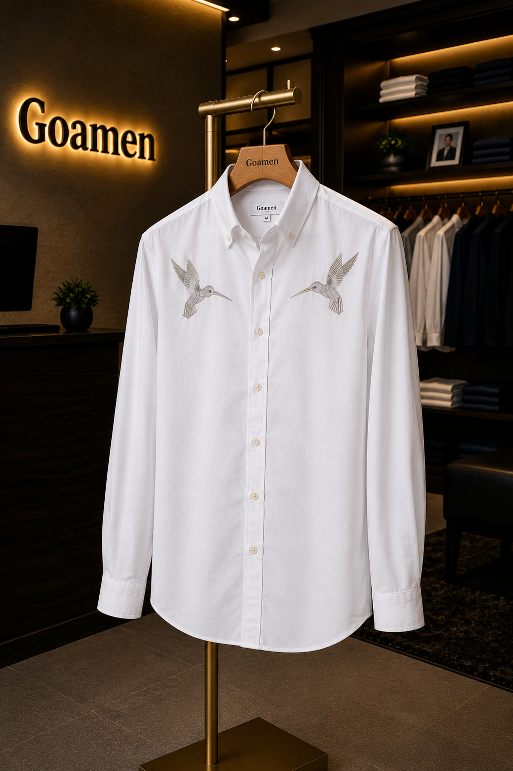 Goamen Riviera Twin Hummingbird Embroidered White Shirt