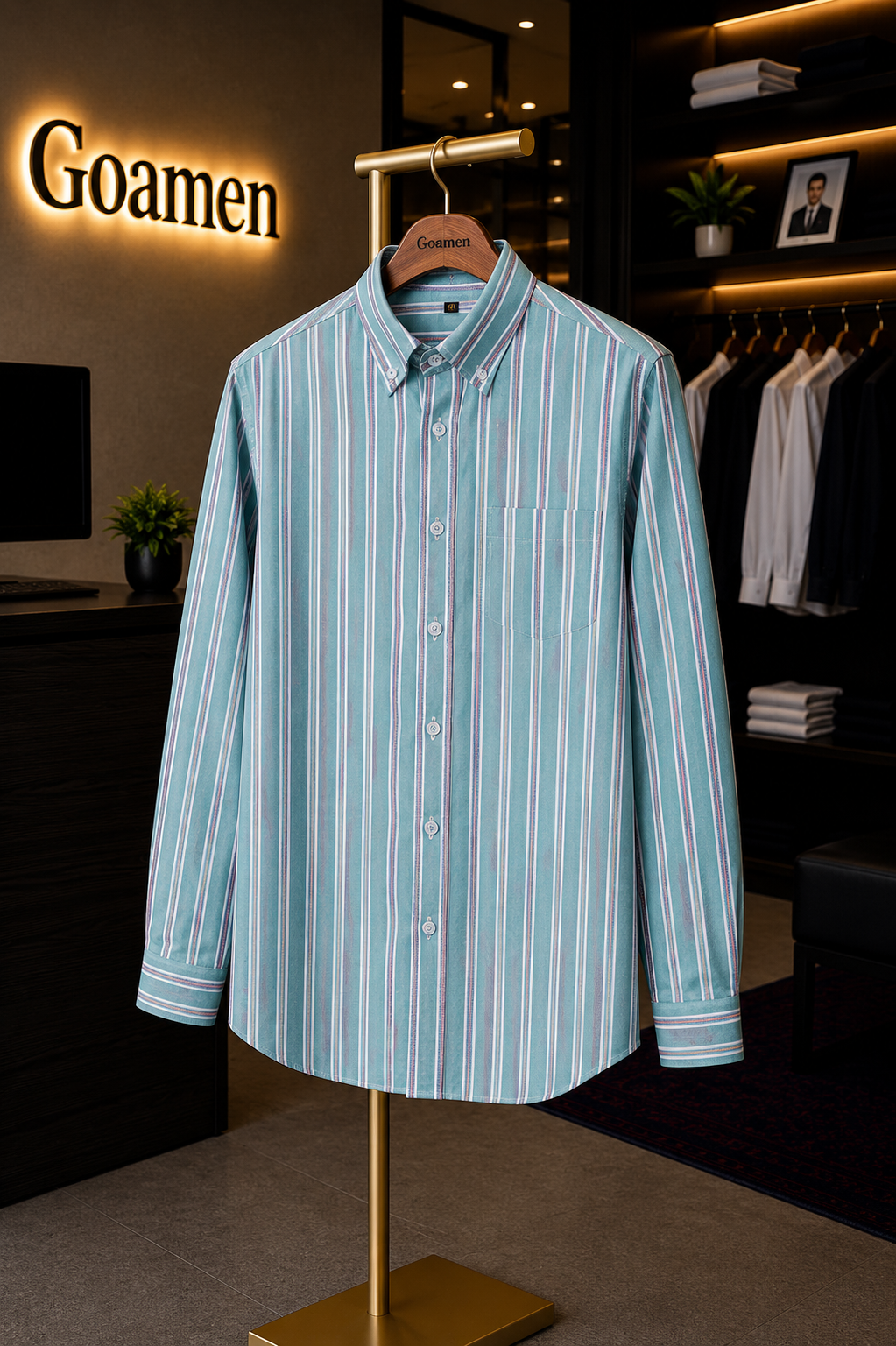 Men's sky Blue Striped Full Sleeve Shirt - Goamen