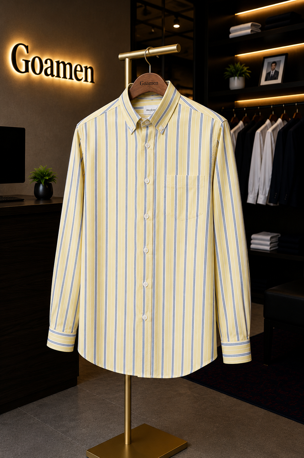 Men's Yellow Striped Full Sleeve Shirt - Goamen