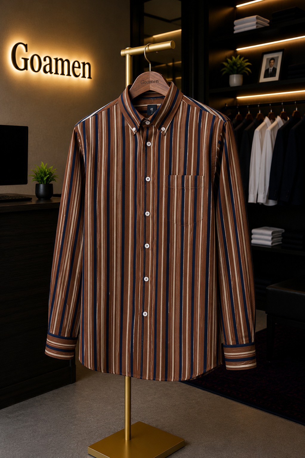 Men's Brown Striped Full Sleeve Shirt - Goamen