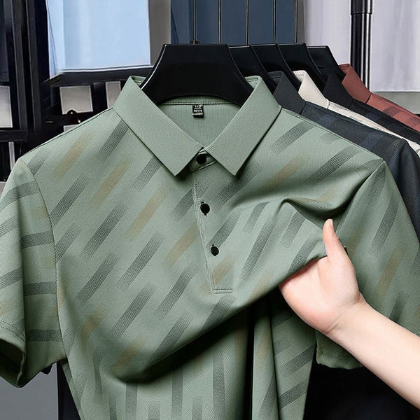 Goamen Men's Premium Geometric Stripe Polo T-Shirt
