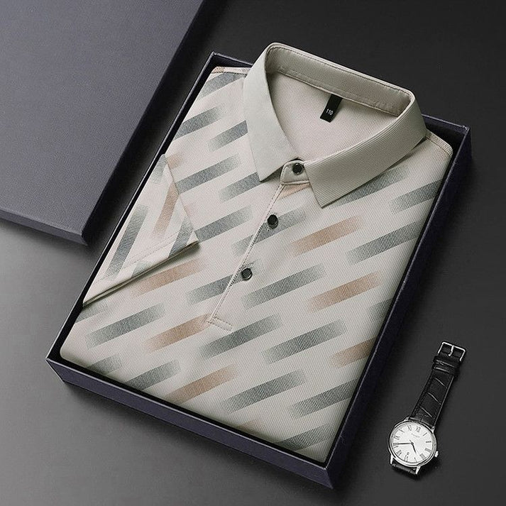Goamen Men's Premium Geometric Stripe Polo T-Shirt