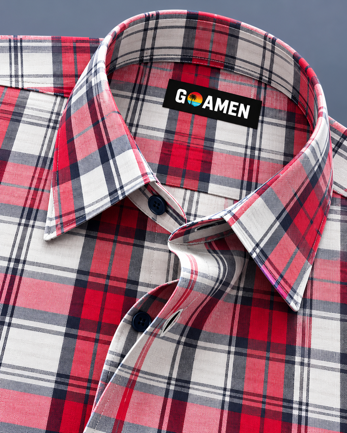 GOAMEN Men's Red, White & Navy Plaid Check Shirt