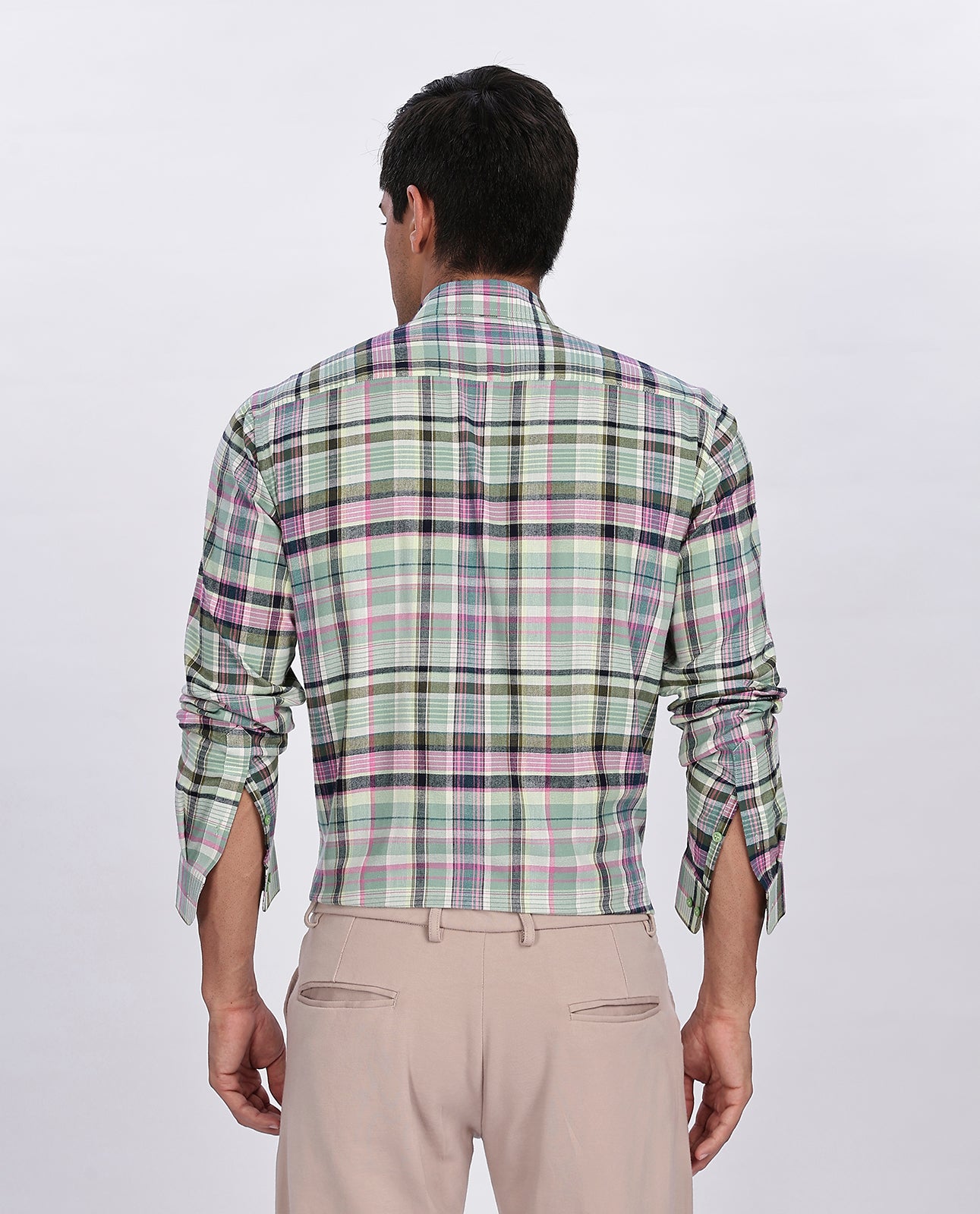Men's Pink Brushed Checks Regular Fit Shirt - Goamen