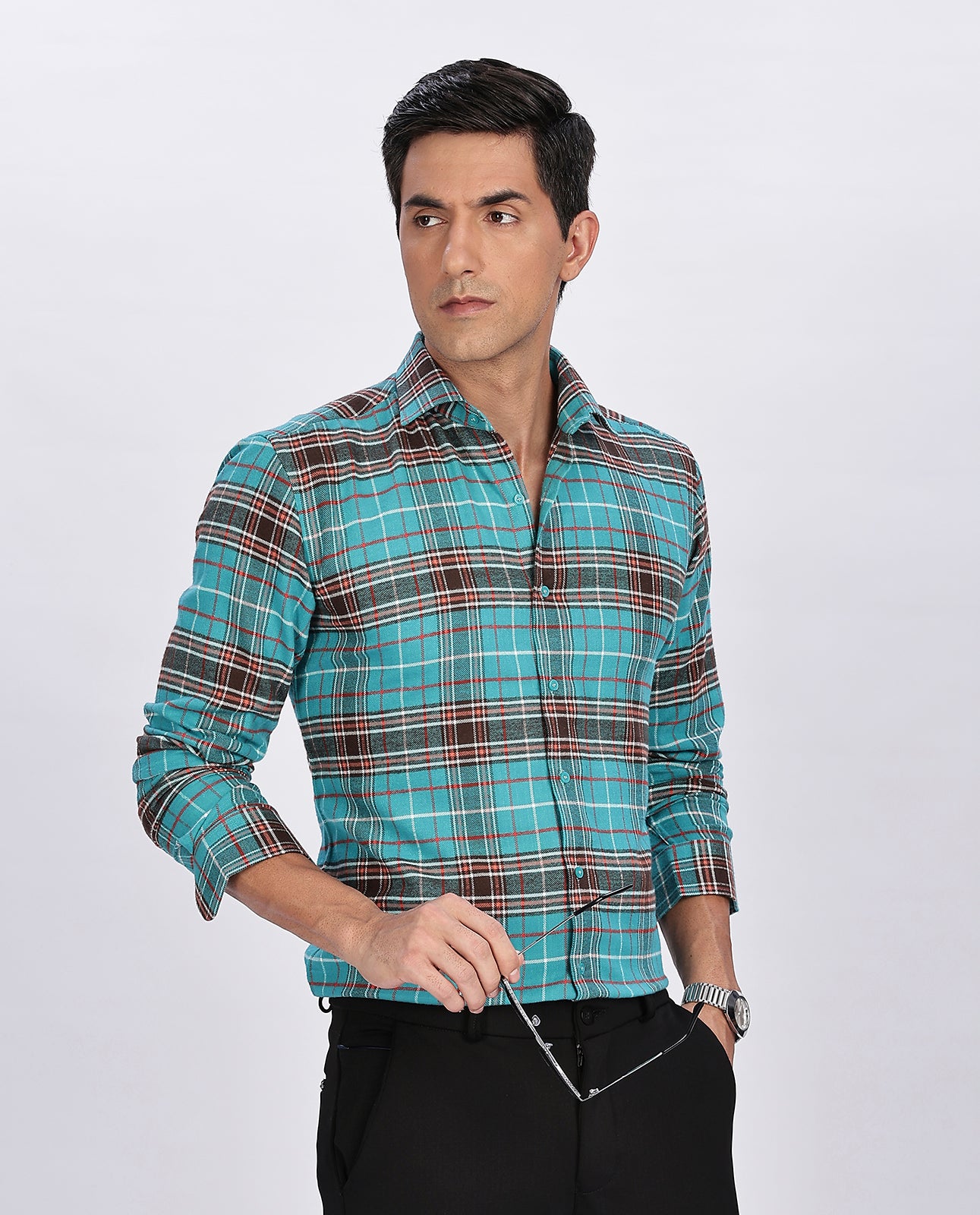 Men's Rama Brushed Checks Regular Fit Shirt - Goamen