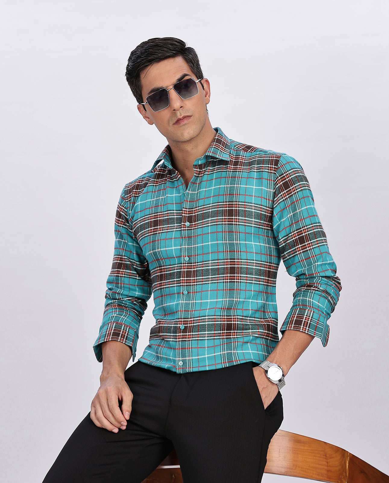 Men's Rama Brushed Checks Regular Fit Shirt - Goamen