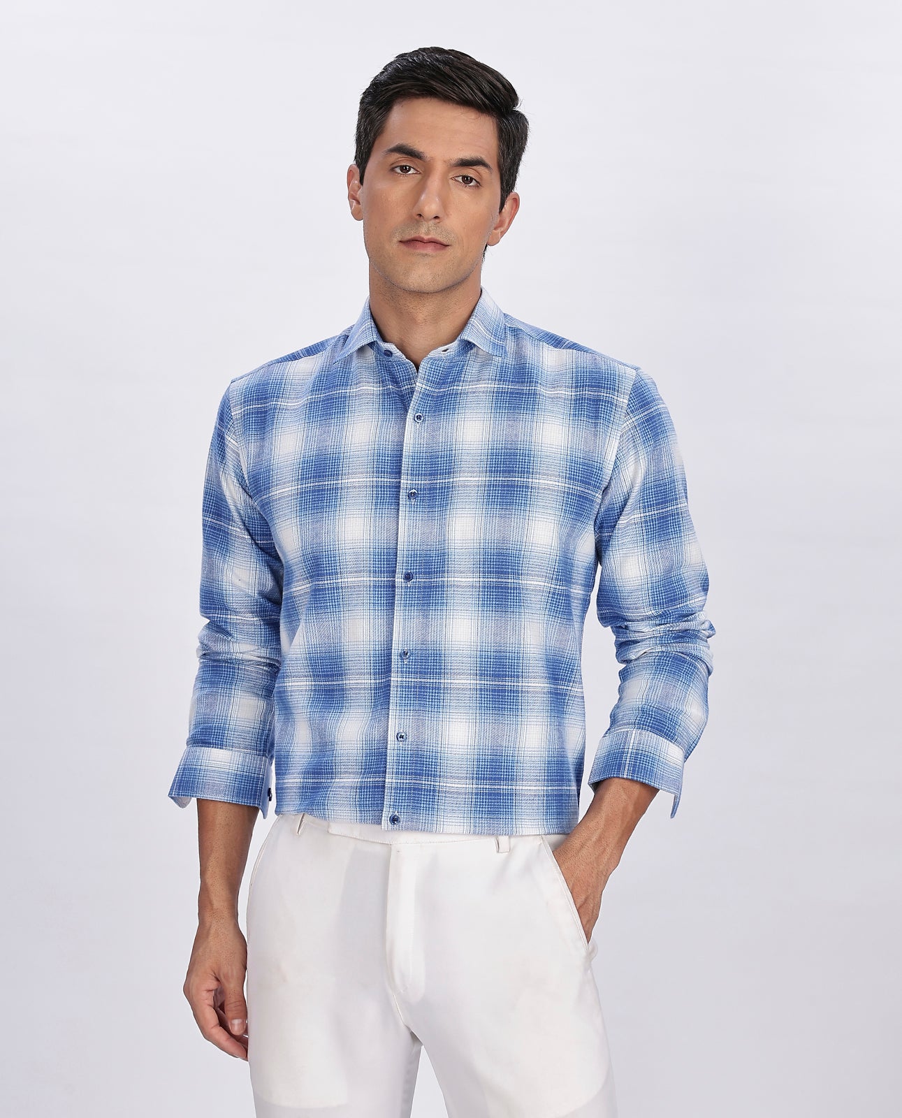 Men's Sky Brushed Checks Regular Fit Shirt - Goamen