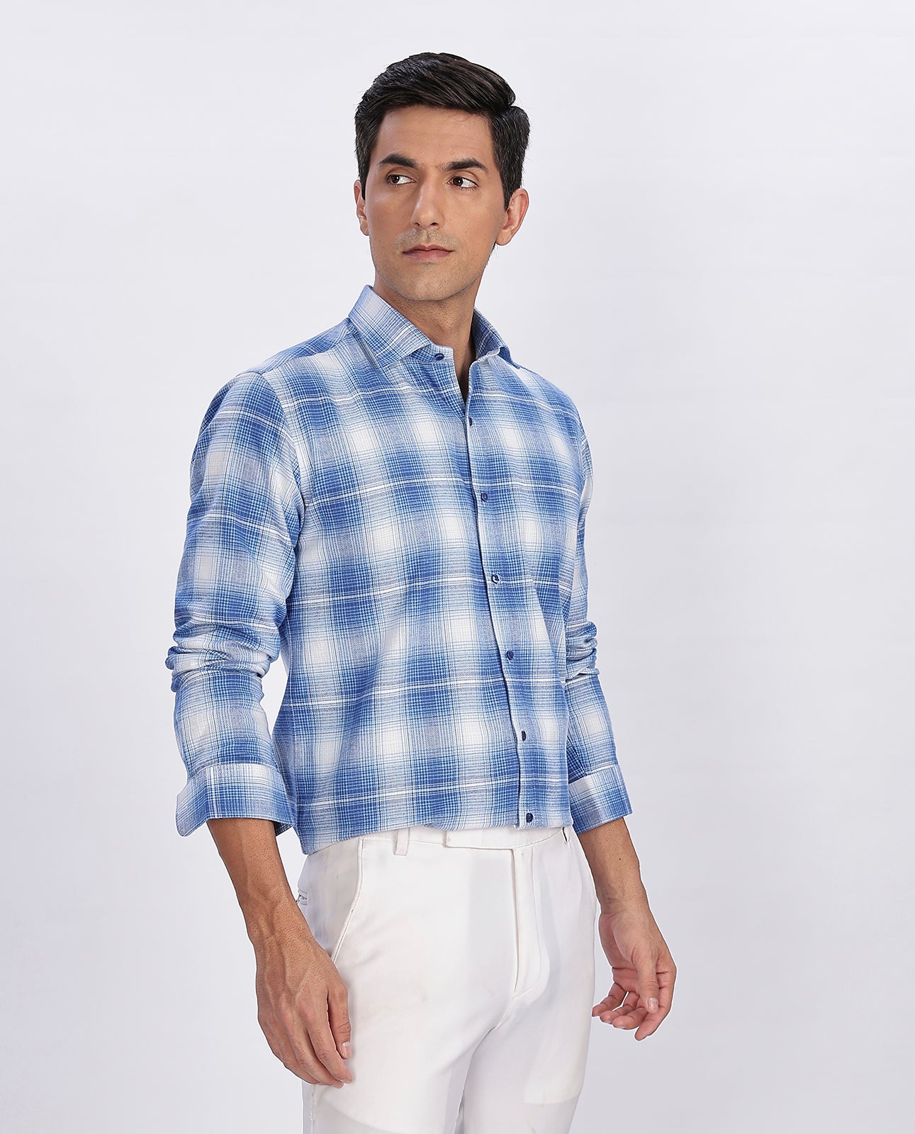 Men's Sky Brushed Checks Regular Fit Shirt - Goamen