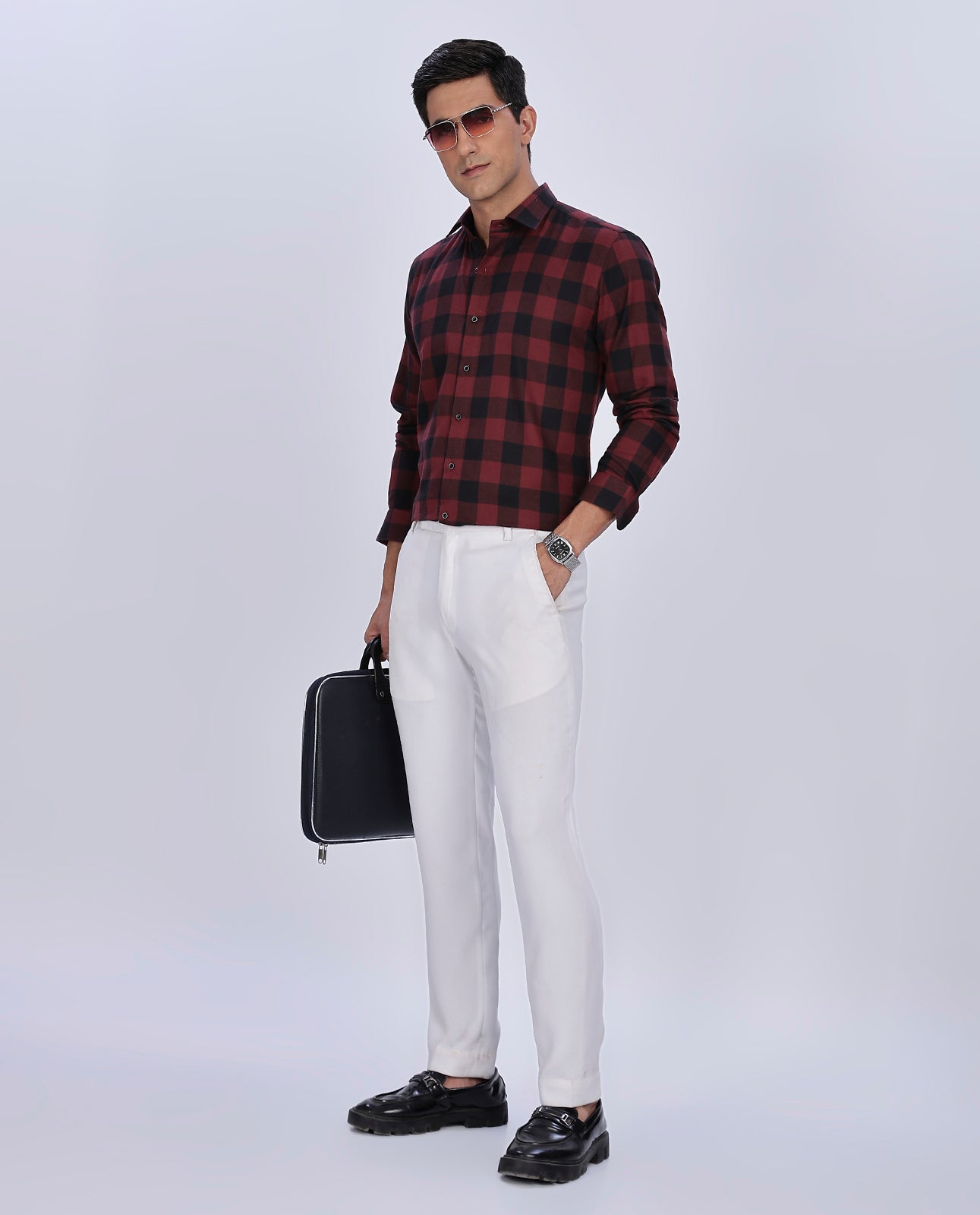 Men's Big Red Checks Brushed Checks Regular Fit Shirt - Goamen