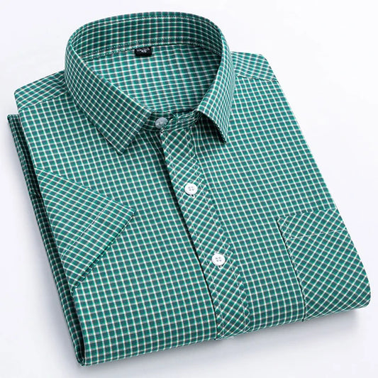 Men's Green Checks Half Sleeve Cotton Shirt - Goamen