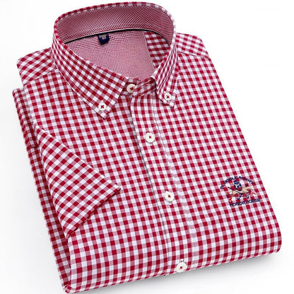 Men's Classic Logo Red Checked Half Sleeve Shirt - Goamen