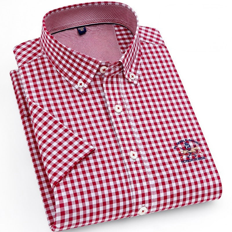 Men's Classic Logo Red Checked Half Sleeve Shirt - Goamen
