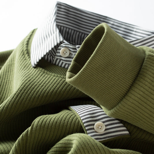 Olive Green Full Sleeves Lining Polo T-Shirt - Goamen