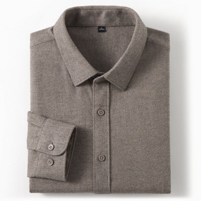 Brown Brushed Cotton Plain Full Sleeve Shirt - Goamen
