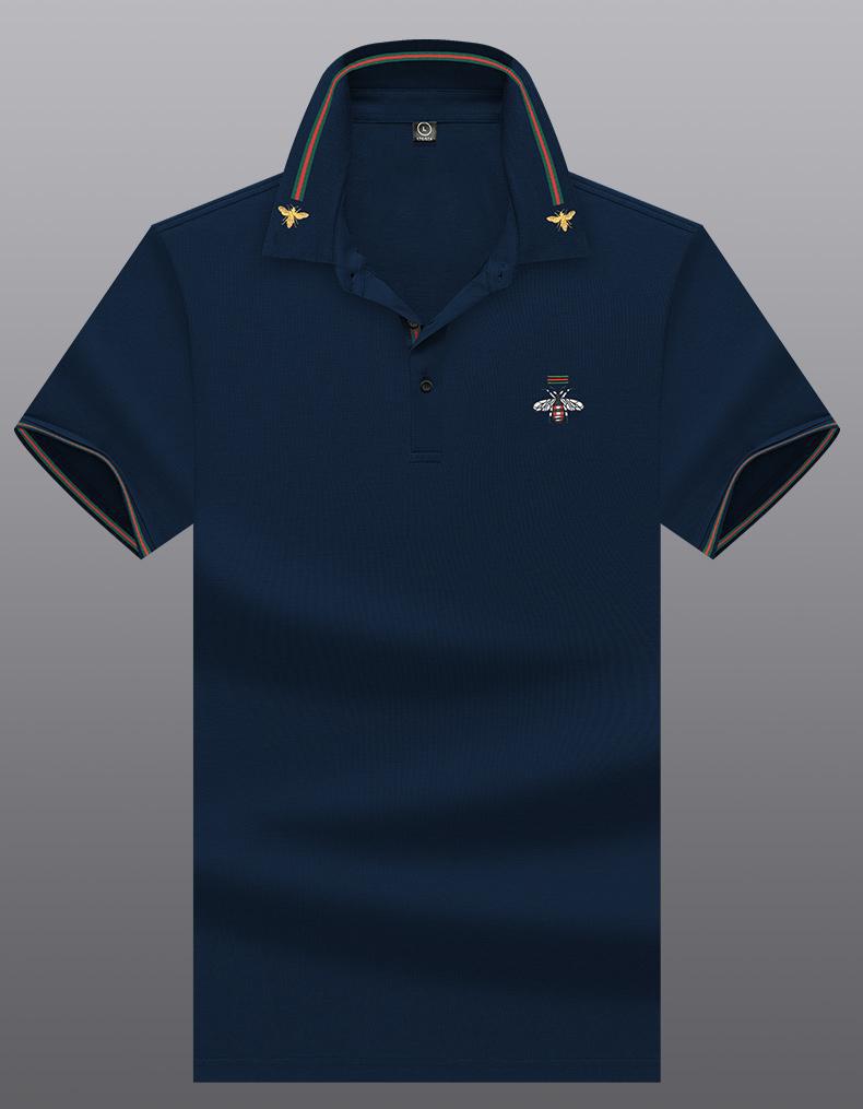 Navy Blue Embroidery Logo Half Sleeve T-Shirt - Goamen