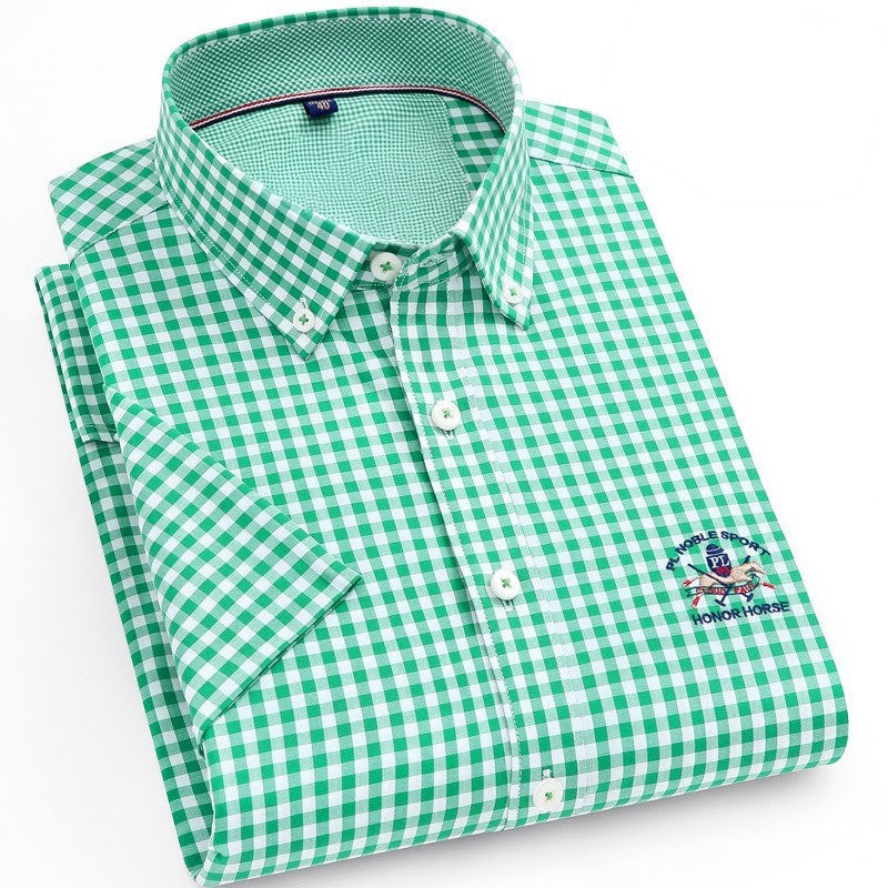Men's Classic Logo Green Checked Half Sleeve Shirt - Goamen