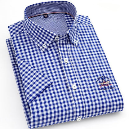 Men's Classic Logo Navy Checked Half Sleeve Shirt - Goamen