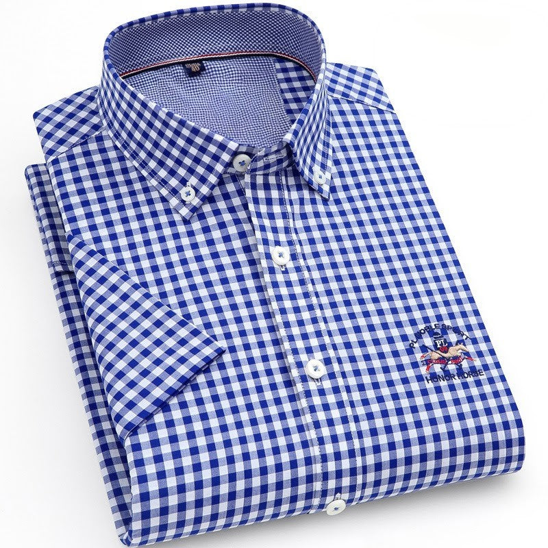 Men's Classic Logo Navy Checked Half Sleeve Shirt - Goamen